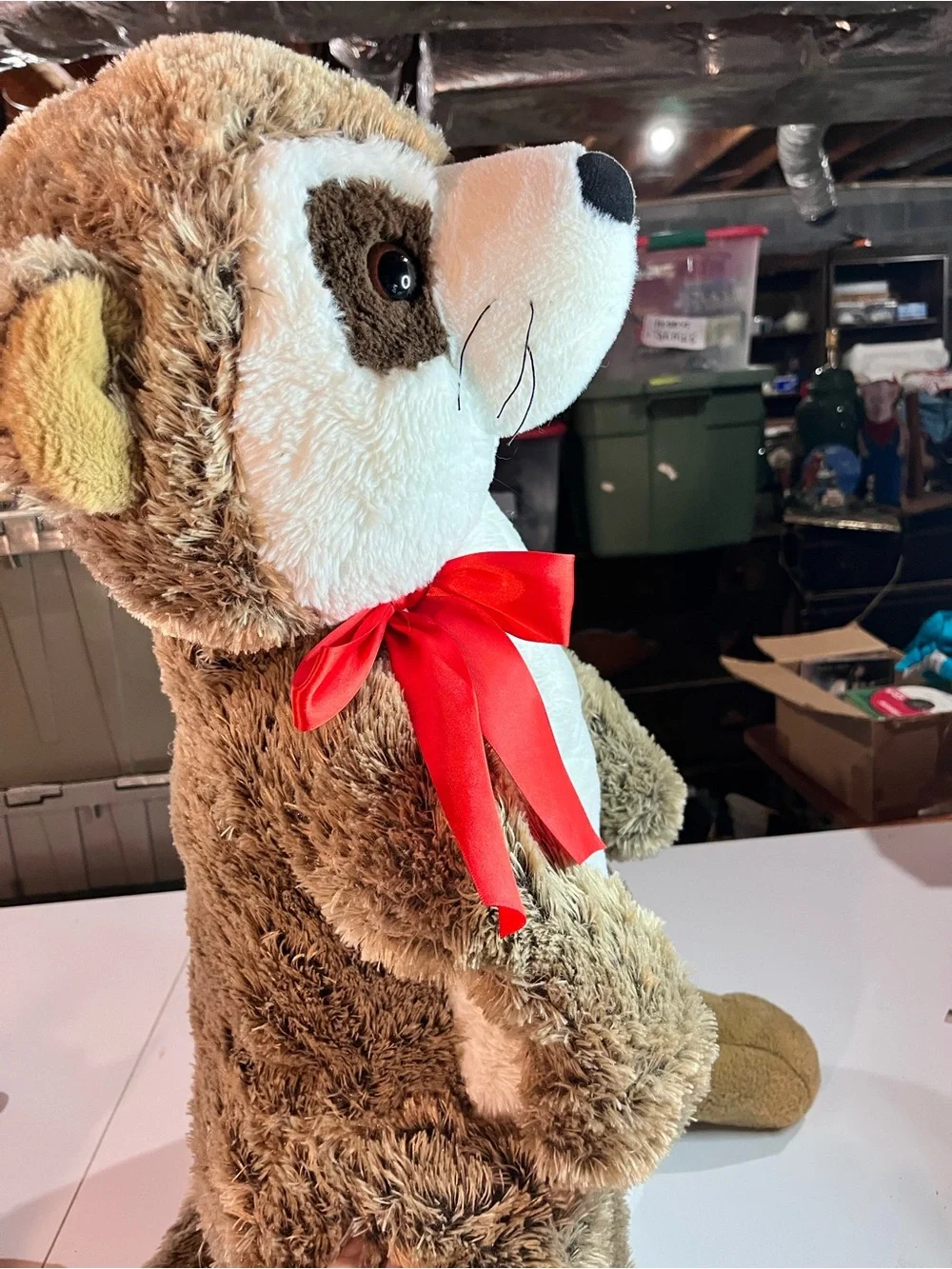 Plush Meerkat Stuffed Animal with Red Bow - Soft Brown & White Plush 27 inch